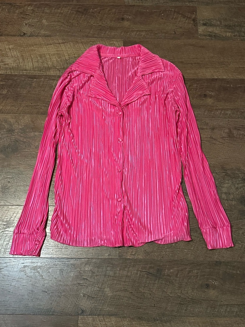 Fuchsia Pleated Plisse Button Up Two-Piece Set - Picture 6 of 9